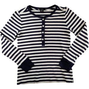 NWOT J. Crew Y2K Henley Waffle Knit Pajama Top Womens Navy Striped Small